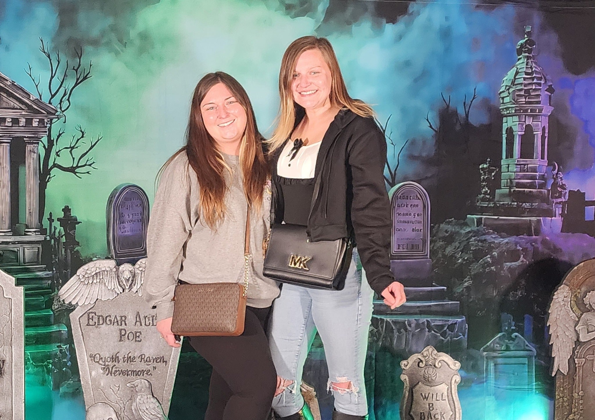 Halloween Graveyard Backdrop Glowing Foggy Tombstones Halloween Backdrop MRR8-24