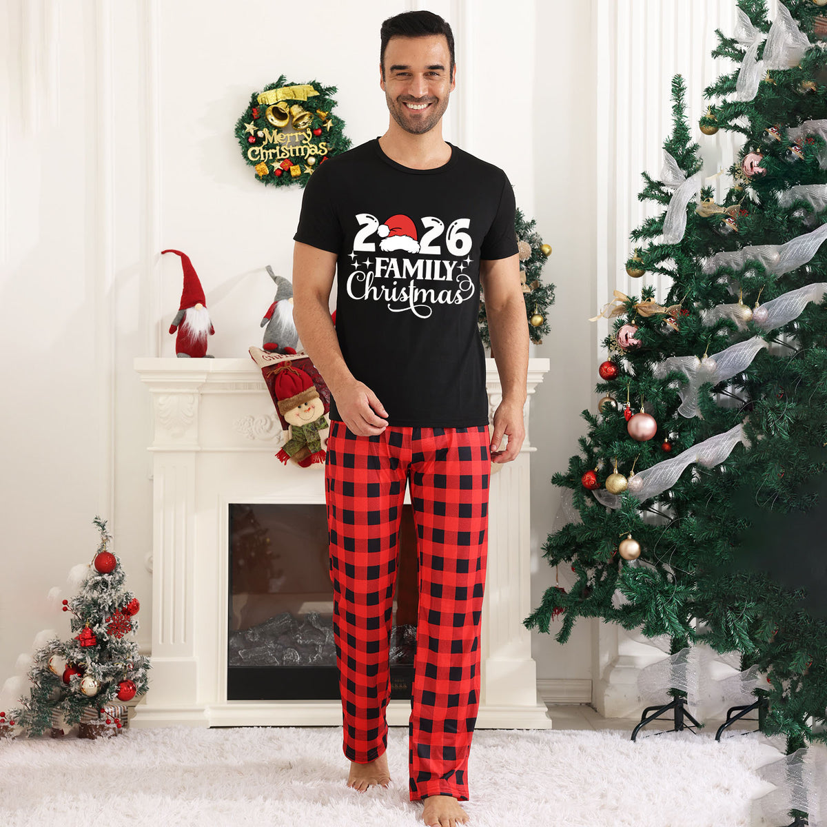 Christmas Family Photoshoot Outfits Santa Hat Bold Typography Christmas Party Pajamas CHP-31