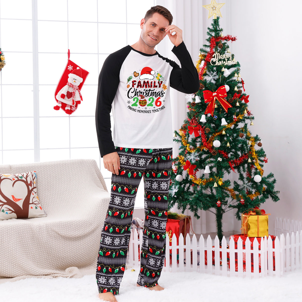 Christmas Pajamas Santa Hat Gingerbread Ornament Print Matching Family Christmas Photoshoot Outfit Christmas Sleepwear CHP-115