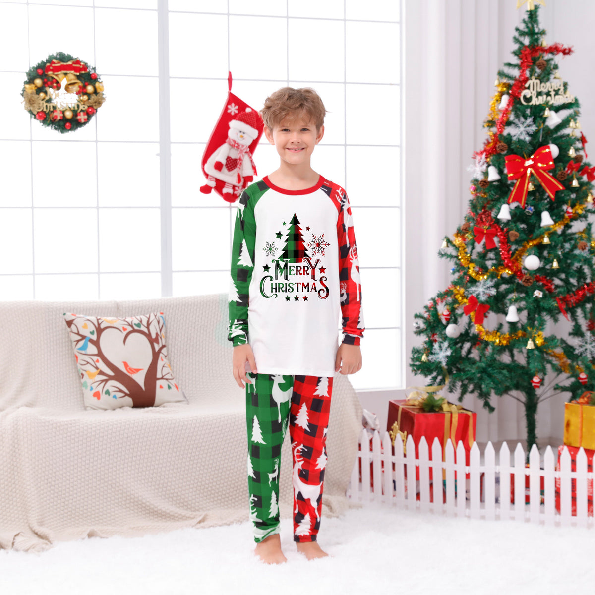 Christmas Pajamas for Family Photos Merry Tree Reindeer Print Mommy and Me Christmas Pajamas CHP-89