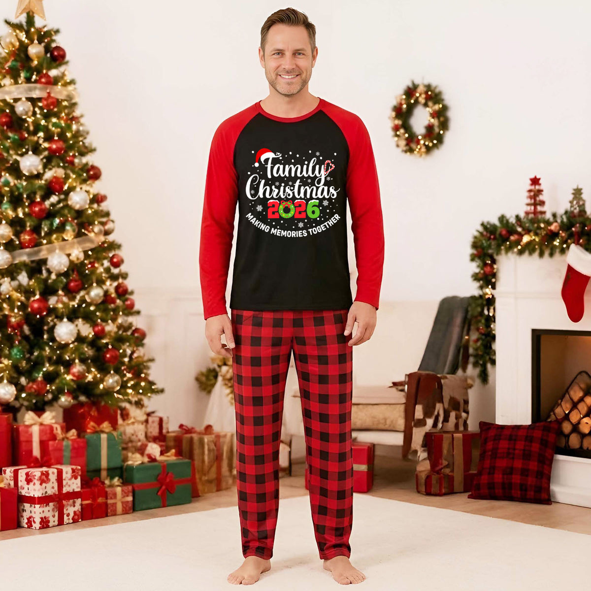 Family Christmas Pajamas Santa Hat Festive Typography Christmas Party Pajamas CHP-54