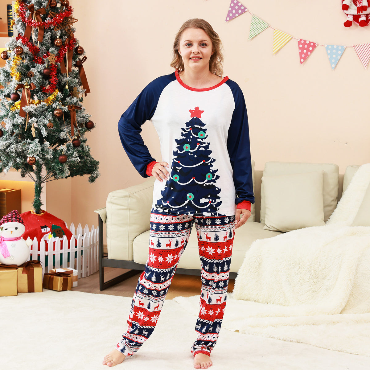 Matching Christmas PJs Navy Tree Fair Isle Print Dad and Kids Christmas Pajamas CHP-88