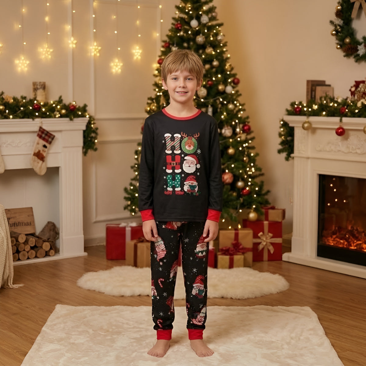 Christmas Matching Pajamas Ho Ho Ho Santa Gnome Print Matching Christmas Pajamas CHP-101