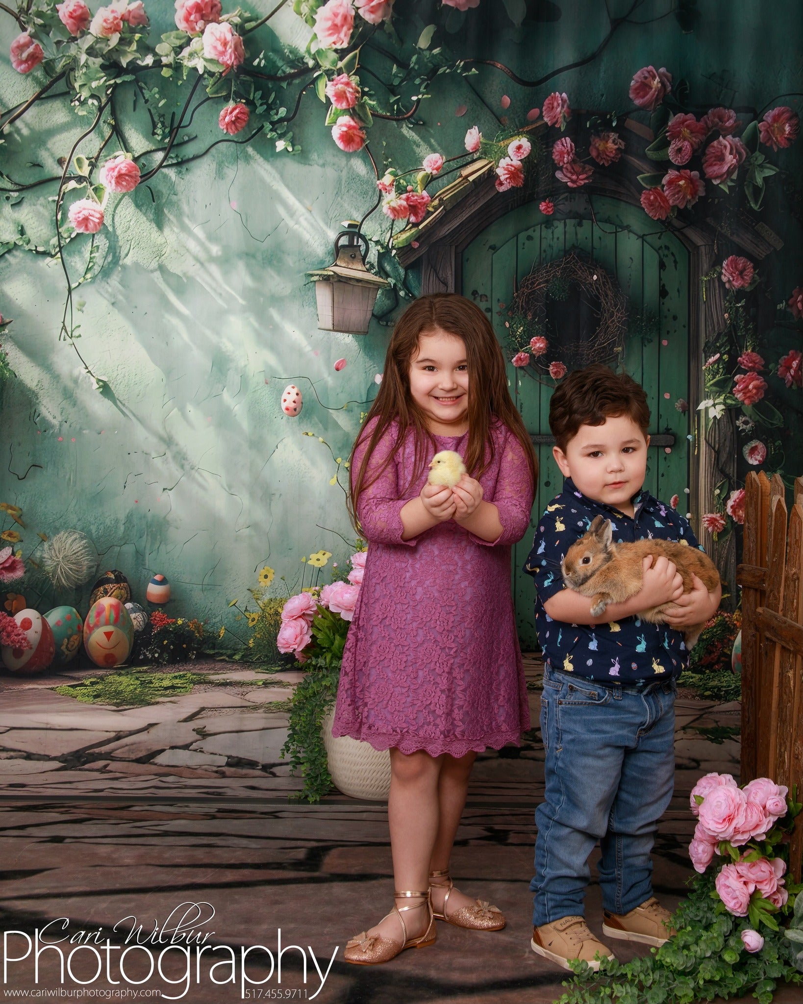 Backdrop With Flowers Green Door Wreath Backdrop BRP12-557