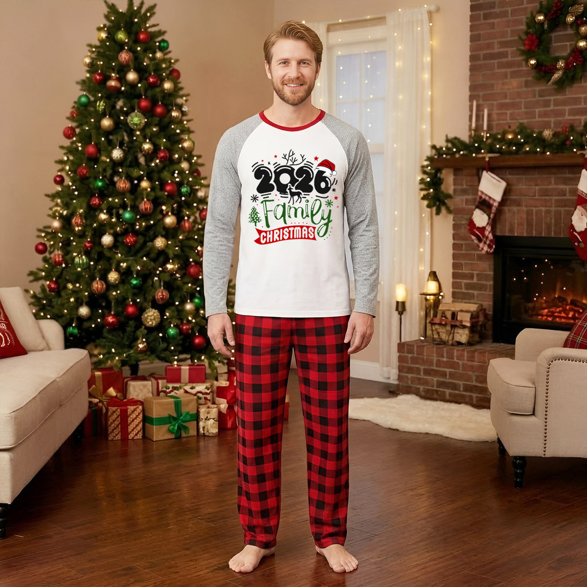 Christmas Pajamas Reindeer 2026 Family Christmas Banner Matching Family Photoshoot Outfit Christmas Sleepwear CHP-111