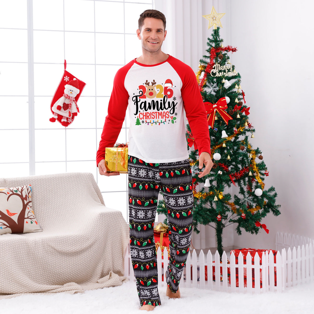 Christmas Pajamas 2026 Family Christmas Reindeer Face Print Matching Family Sleepwear CHP-128