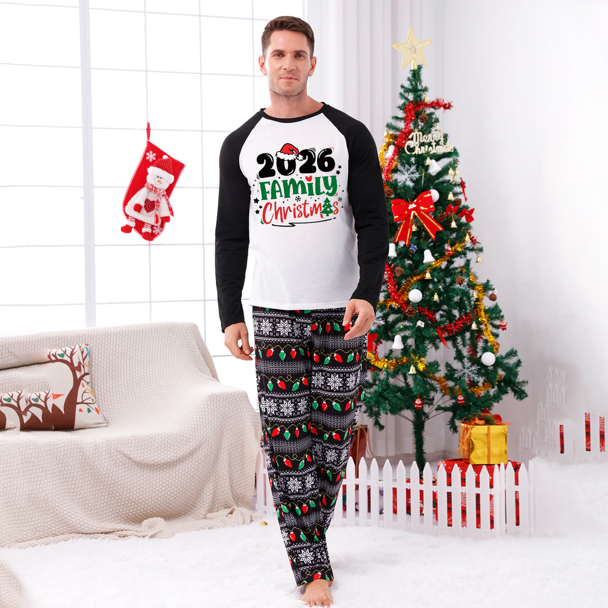 Christmas Pajamas 2026 Family Christmas Santa Hat Print Matching Family Photoshoot Sleepwear CHP-118