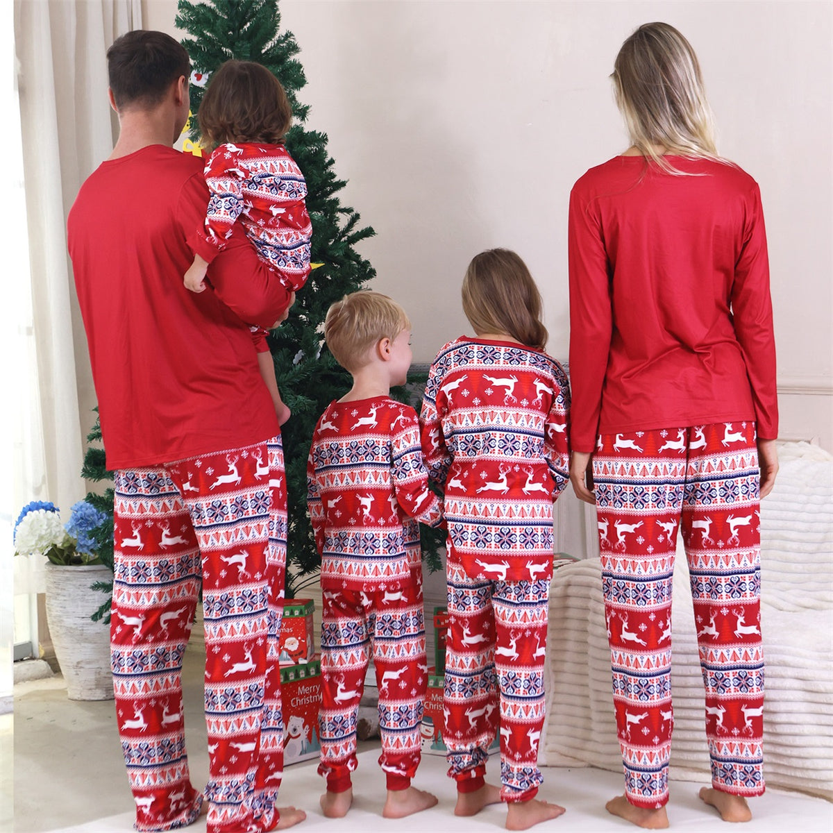 Mommy and Me Christmas Pajamas Red Reindeer Fair Isle Pattern Christmas Pajamas for Family Photos CHP-98