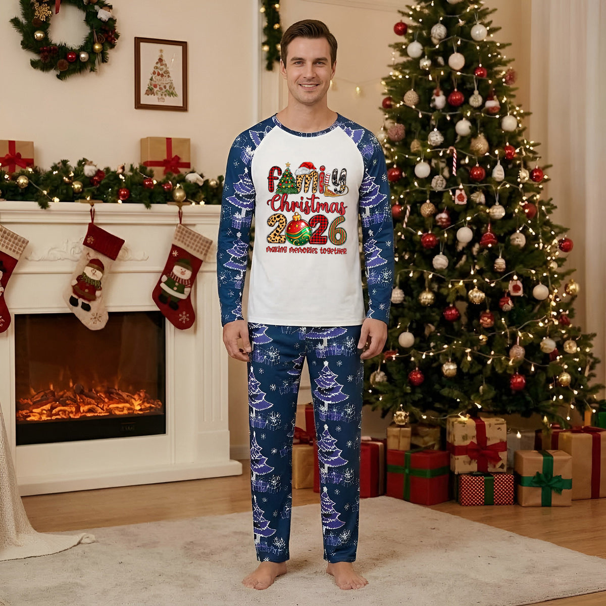 Christmas Pajamas Family Christmas 2026 Leopard Plaid Letter Ornament Print Matching Family Sleepwear CHP-144
