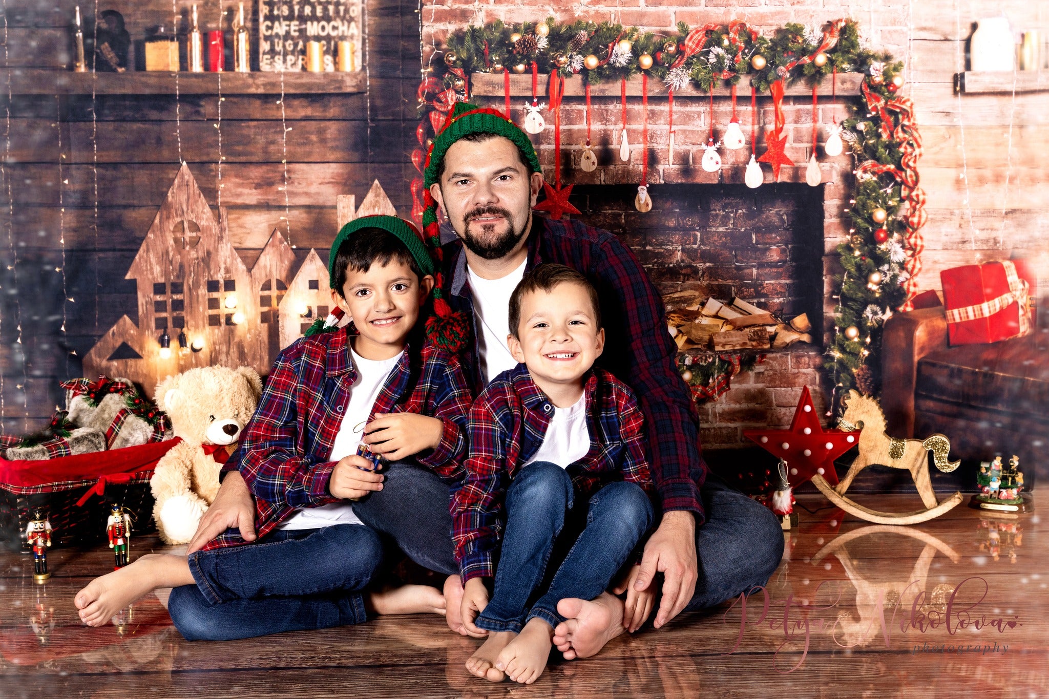 Christmas Decorations Brick Wall Photography Backdrops DBD-19186