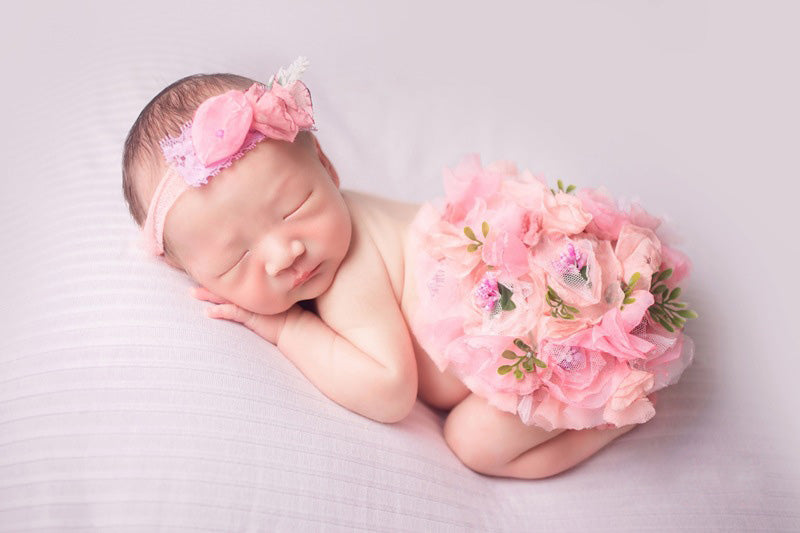 Newborn Photography Props Floral Pom Pom Dress for Baby Girl (with Matching Headpiece) CL3