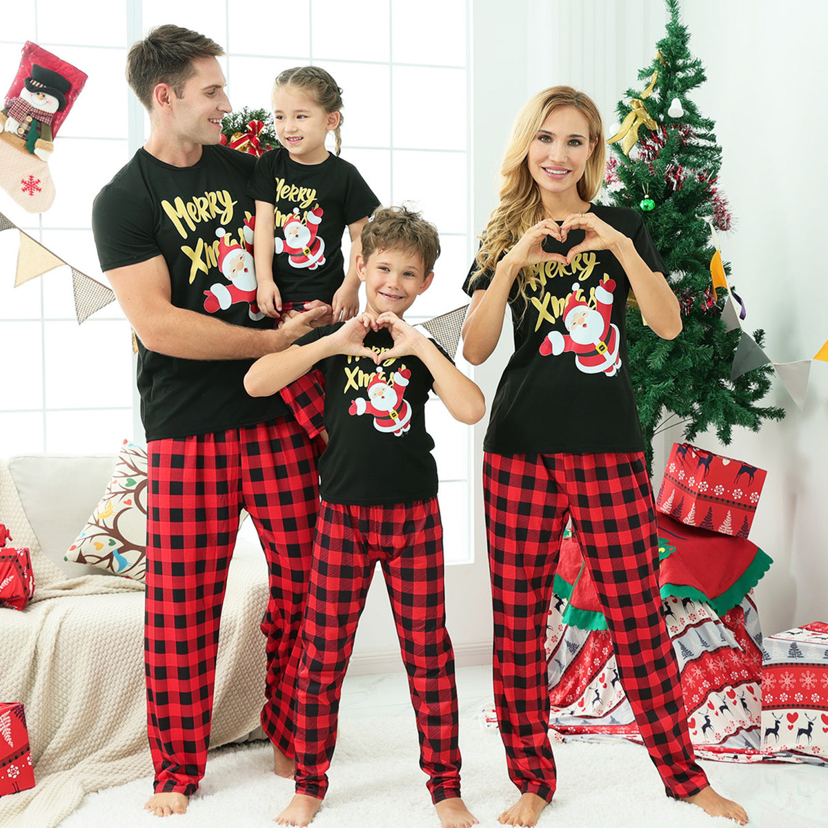 Matching Family Christmas Pajamas Merry Santa Buffalo Plaid Print Christmas Family Pajamas CHP-85
