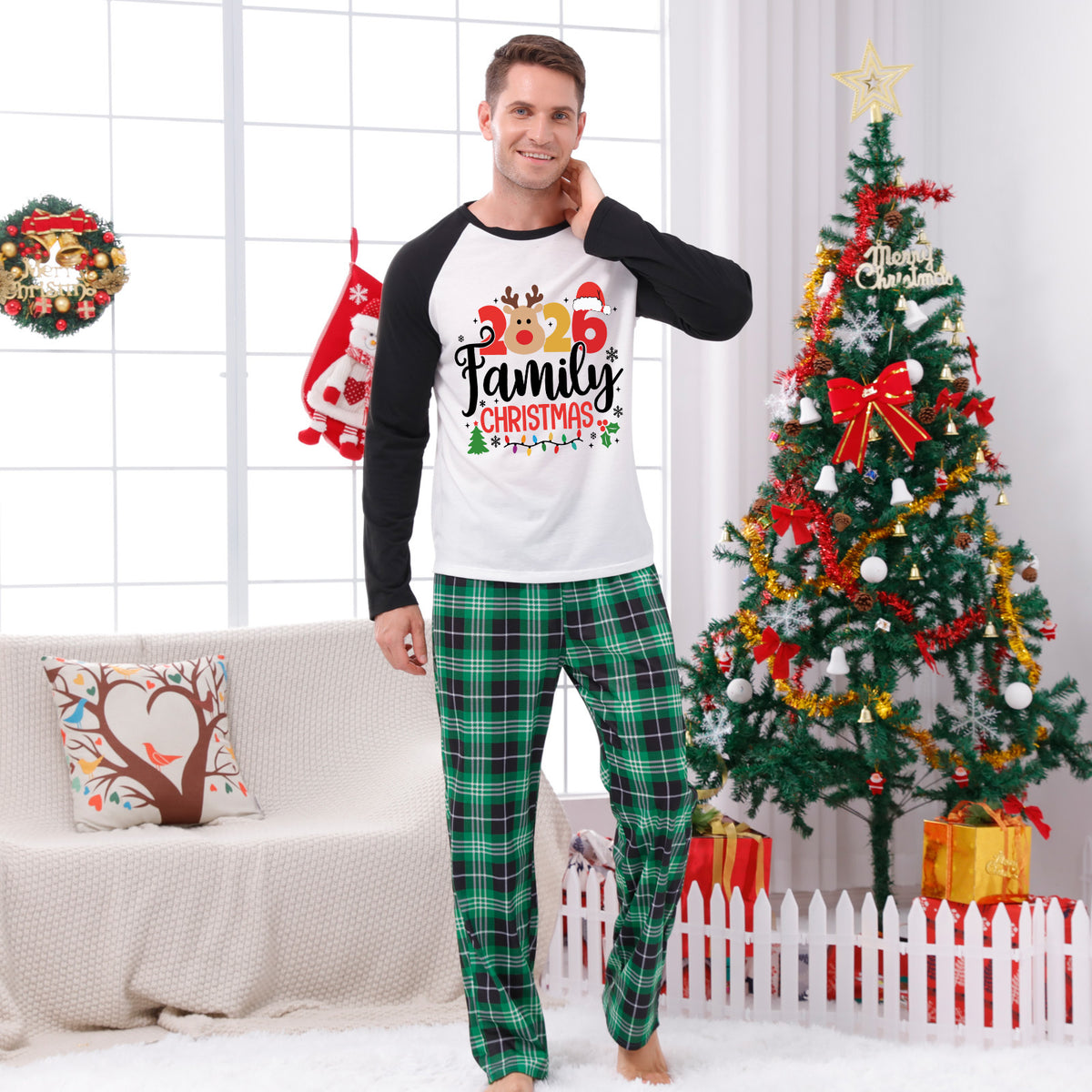 Christmas Morning Pajamas Reindeer Family Festive Typography Christmas Pajama Photoshoot CHP-66