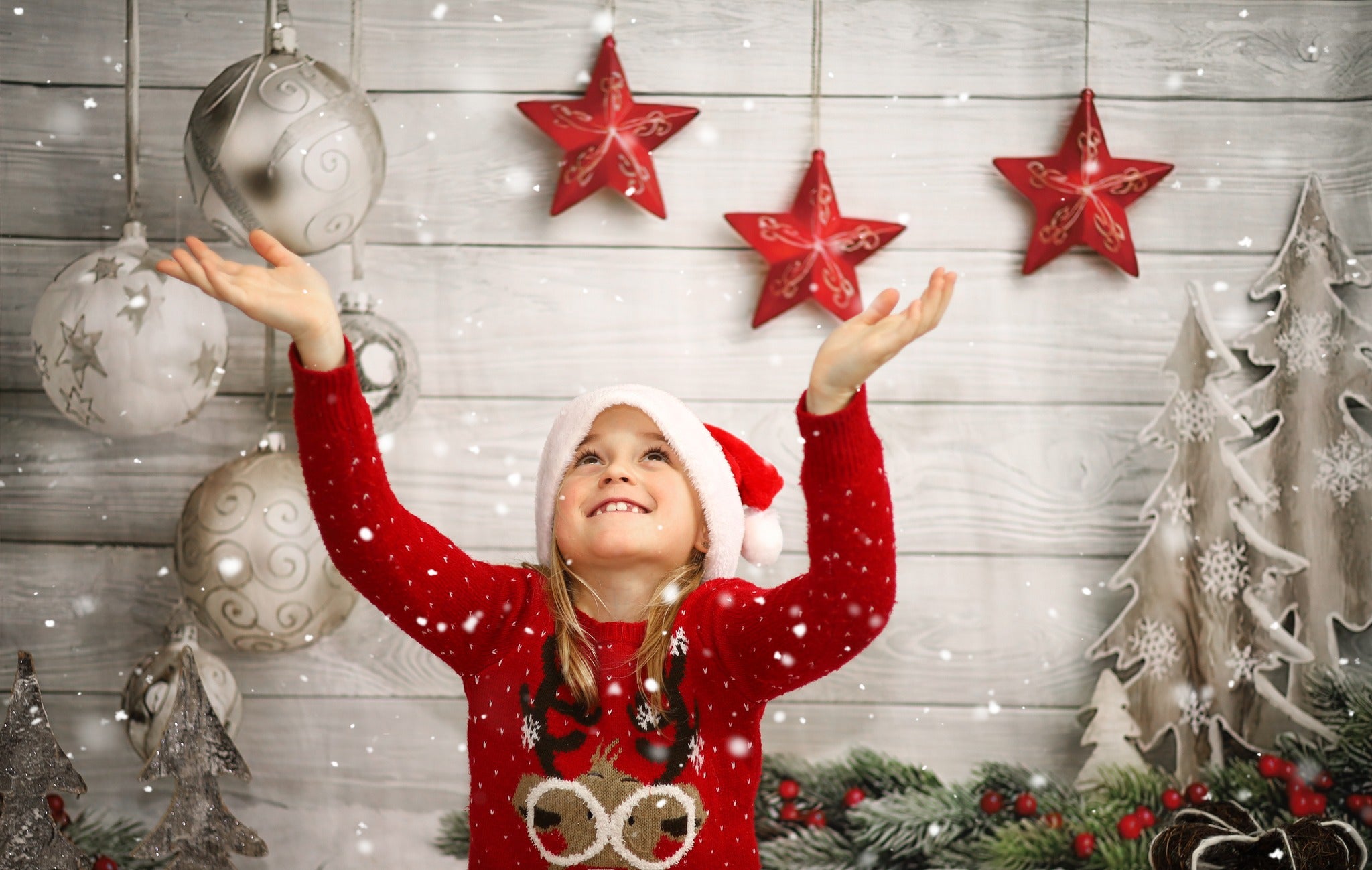 Christmas Decorations Wood Floor Photography Backdrop LV-866
