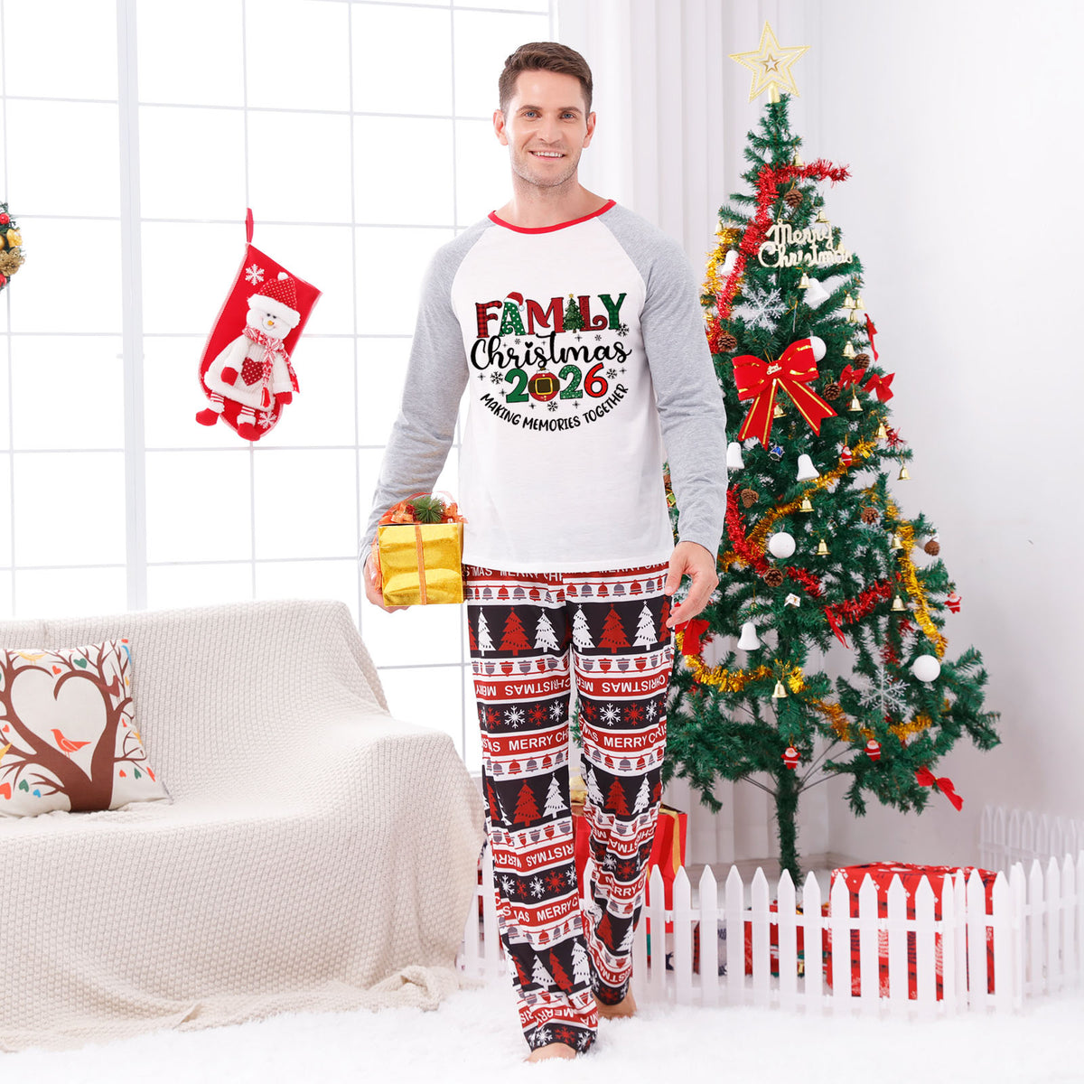 Matching Family Christmas Pajamas Santa Hat Tree Graphic Christmas Eve Pajamas CHP-55