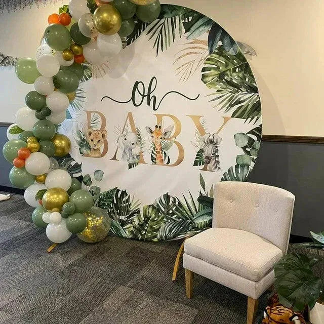 Custom Photo Text Fabric Round Backdrop Party Decorations