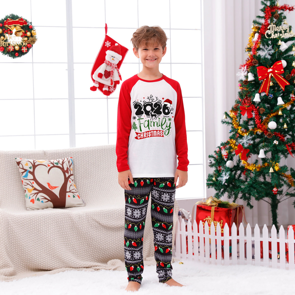 Christmas Pajamas 2026 Family Christmas Reindeer Antler Print Matching Family Sleepwear CHP-130