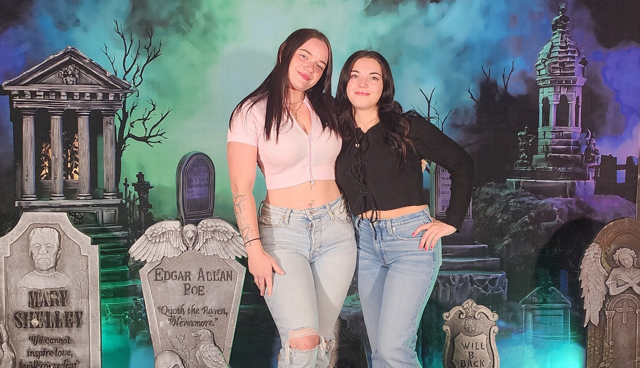 Halloween Graveyard Backdrop Glowing Foggy Tombstones Halloween Backdrop MRR8-24