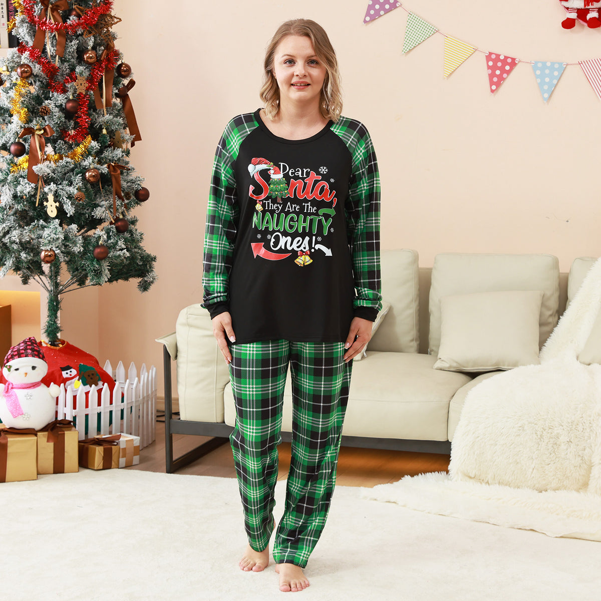 Christmas Sleepwear Naughty Santa Print Christmas Photo Session Outfits CHP-83