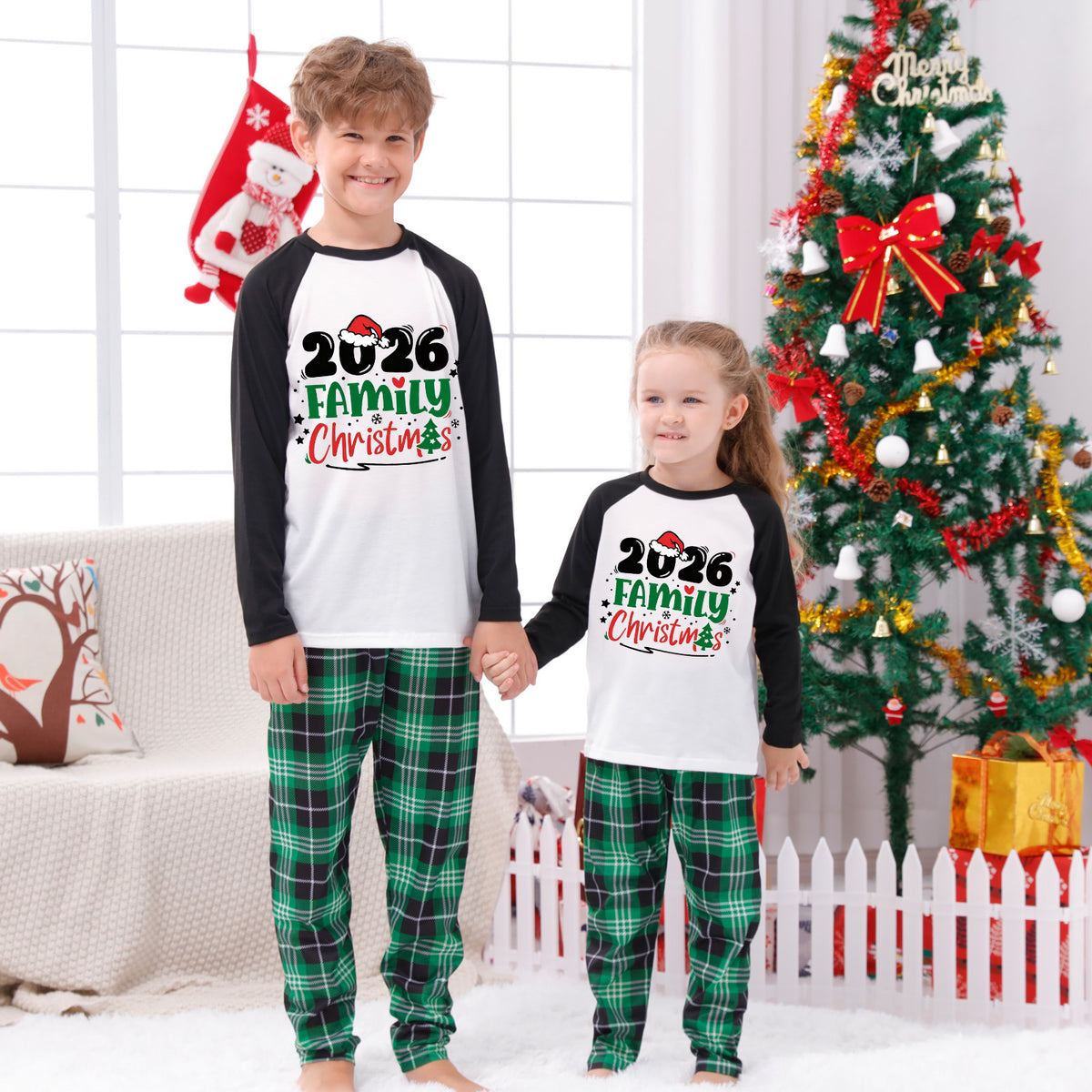 Holiday Matching Pajamas Bold Green Family Typography Christmas Plaid Pajamas CHP-67