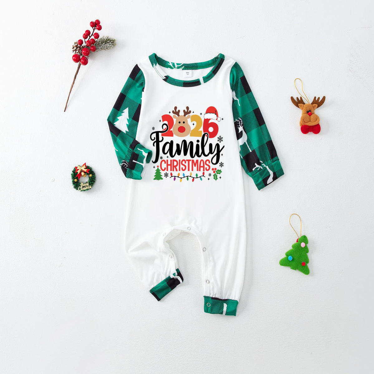 Christmas PJs Green Plaid Reindeer Print Christmas Pajamas CHP-3