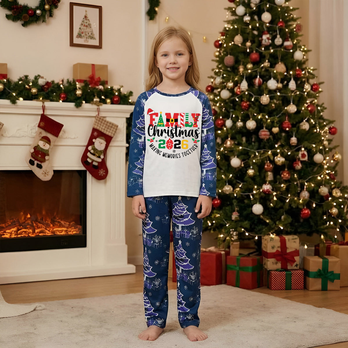 Christmas Pajamas Family Christmas 2026 Santa Hat Festive Lettering Matching Family Sleepwear CHP-142