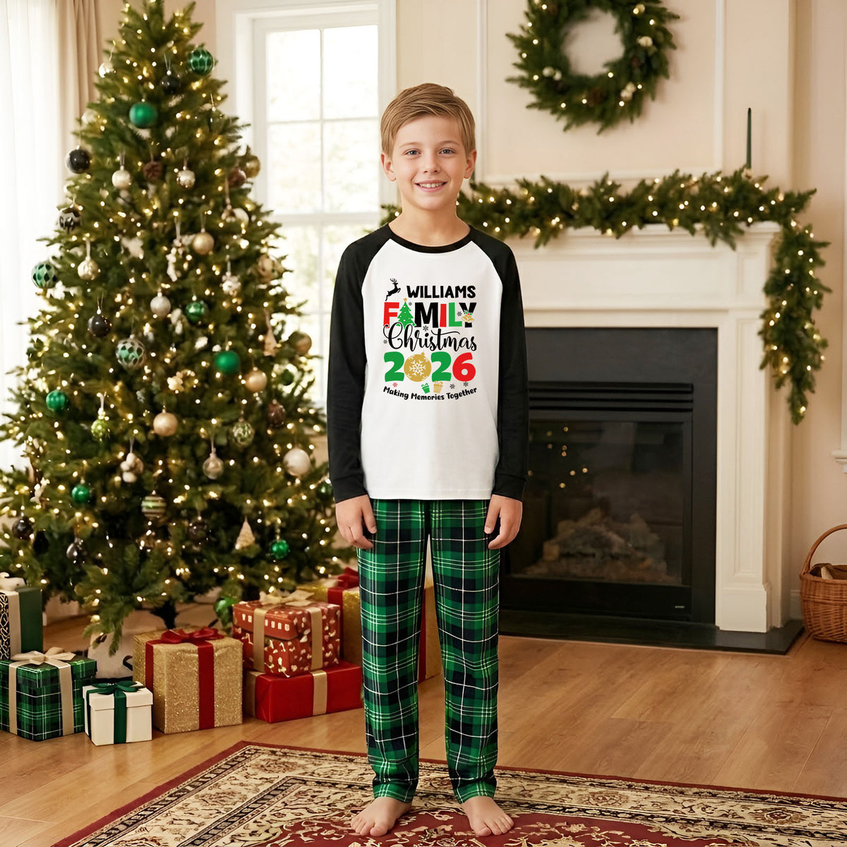 Christmas Plaid Pajamas Family Year Typography Christmas Pajamas for Family Photos CHP-69