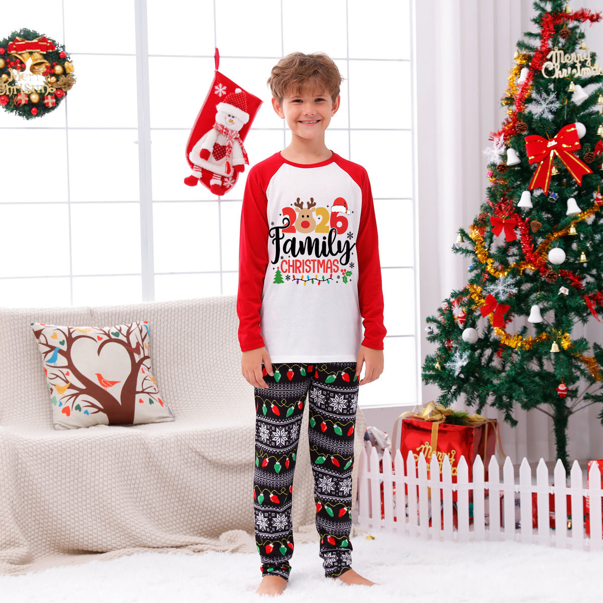 Christmas Pajamas 2026 Family Christmas Reindeer Face Print Matching Family Sleepwear CHP-128