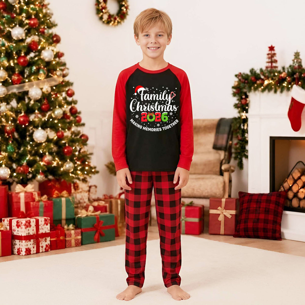 Family Christmas Pajamas Santa Hat Festive Typography Christmas Party Pajamas CHP-54