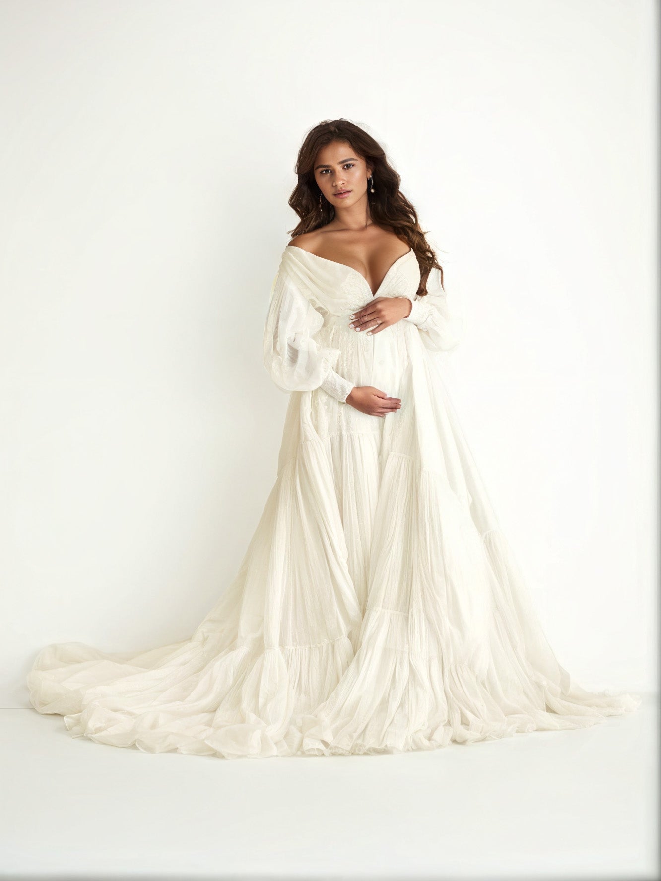 V Neck Ruffles Long Sleeve Maternity Dress for Photography RB3 V Neck Ruffles Long Sleeve Maternity Dress for Photography RB3