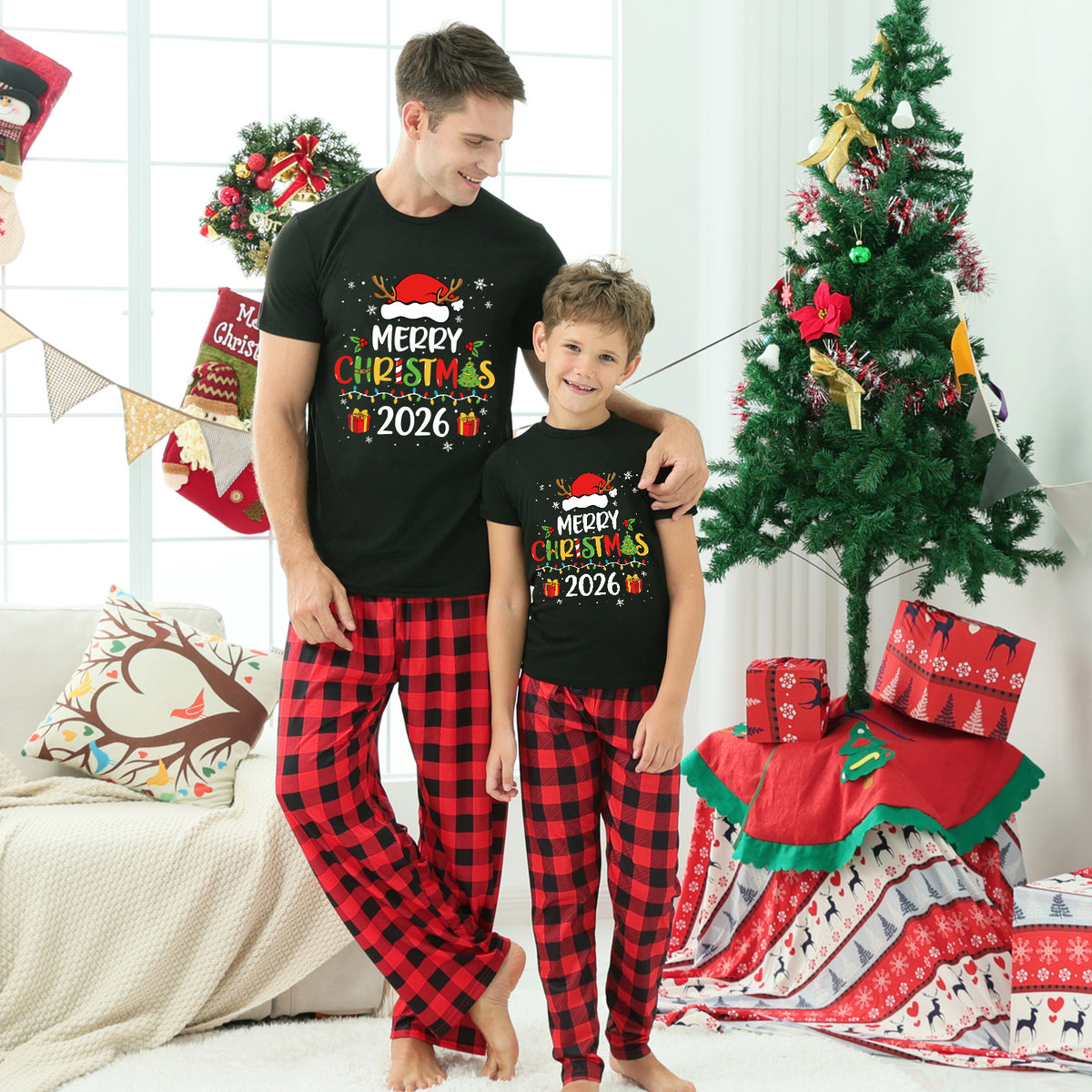 Holiday Matching Pajamas Reindeer Antler Typography Christmas Pajama Photoshoot CHP-37