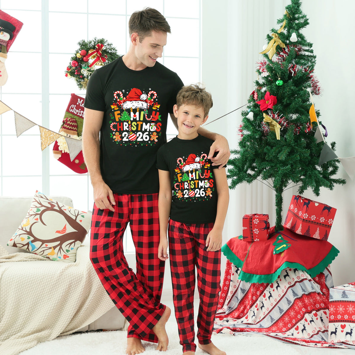 Candy Cane Christmas Pajamas Santa Gingerbread Print Christmas Card Photo Outfits CHP-36