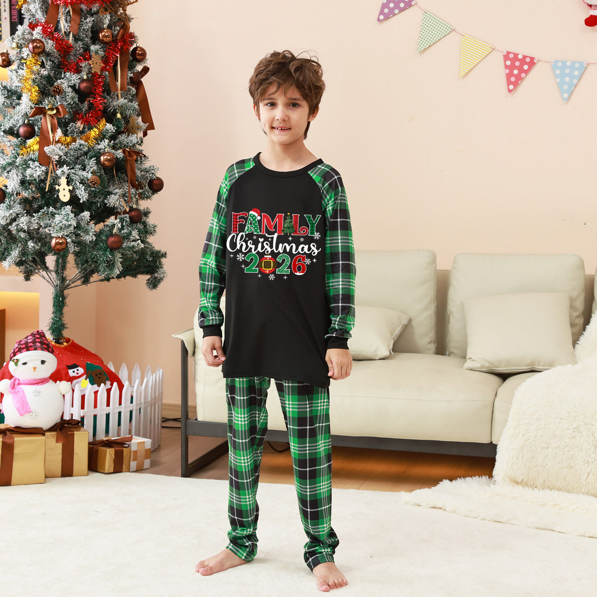 Holiday Pajamas Black Green Plaid Holiday Set Christmas Pajamas CHP-12