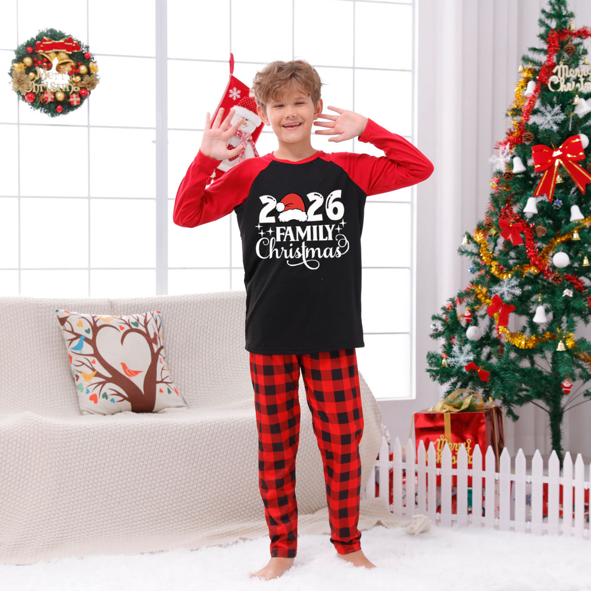 Family Christmas Pajamas Santa Hat Typography Christmas Photo Session Outfits CHP-46