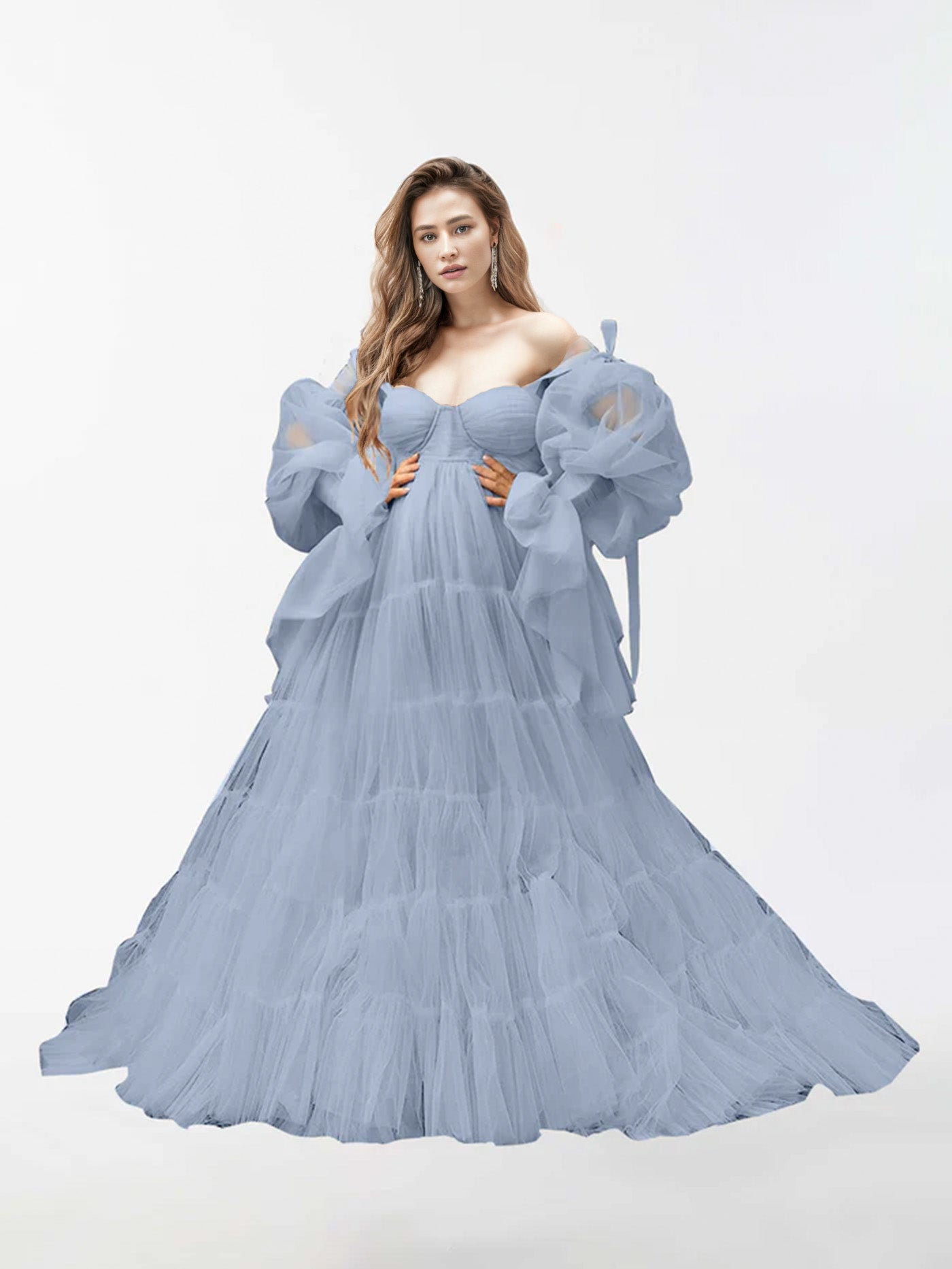A-Line Tulle Robe Sheer Long Sleeves Maternity Dress for Photography R A-Line Tulle Robe Sheer Long Sleeves Maternity Dress for Photography R