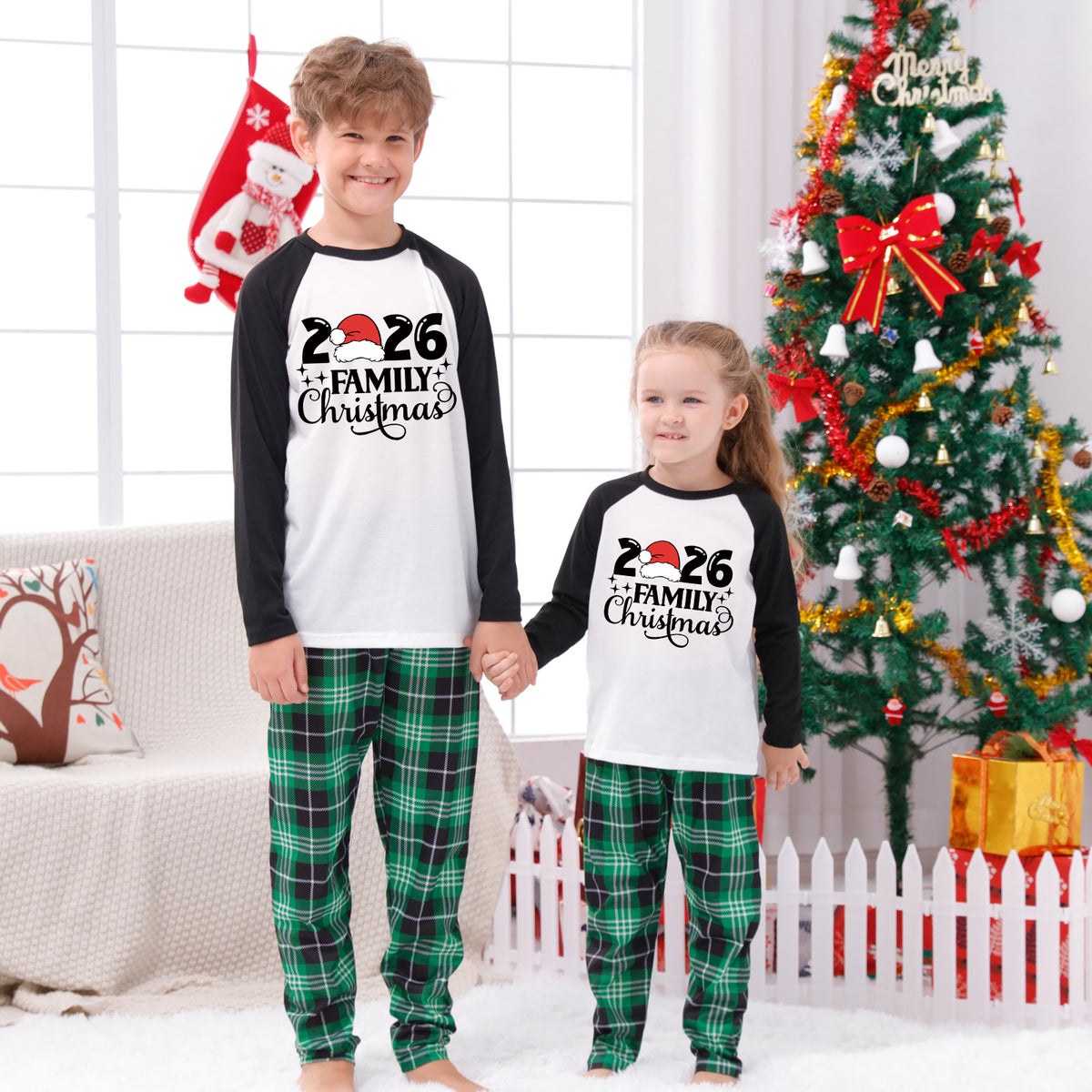 Matching Christmas Pajamas for Photos Santa Hat Family Typography Christmas Lounge Set CHP-65