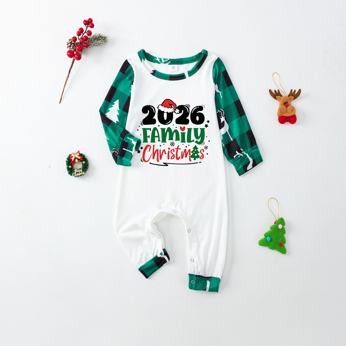 Family Christmas Pajamas Green Plaid Christmas Lounge Set CHP-4