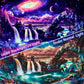Blacklight Galaxy Tapestry Waterfall Landscape UV Reactive Wall Hanging
