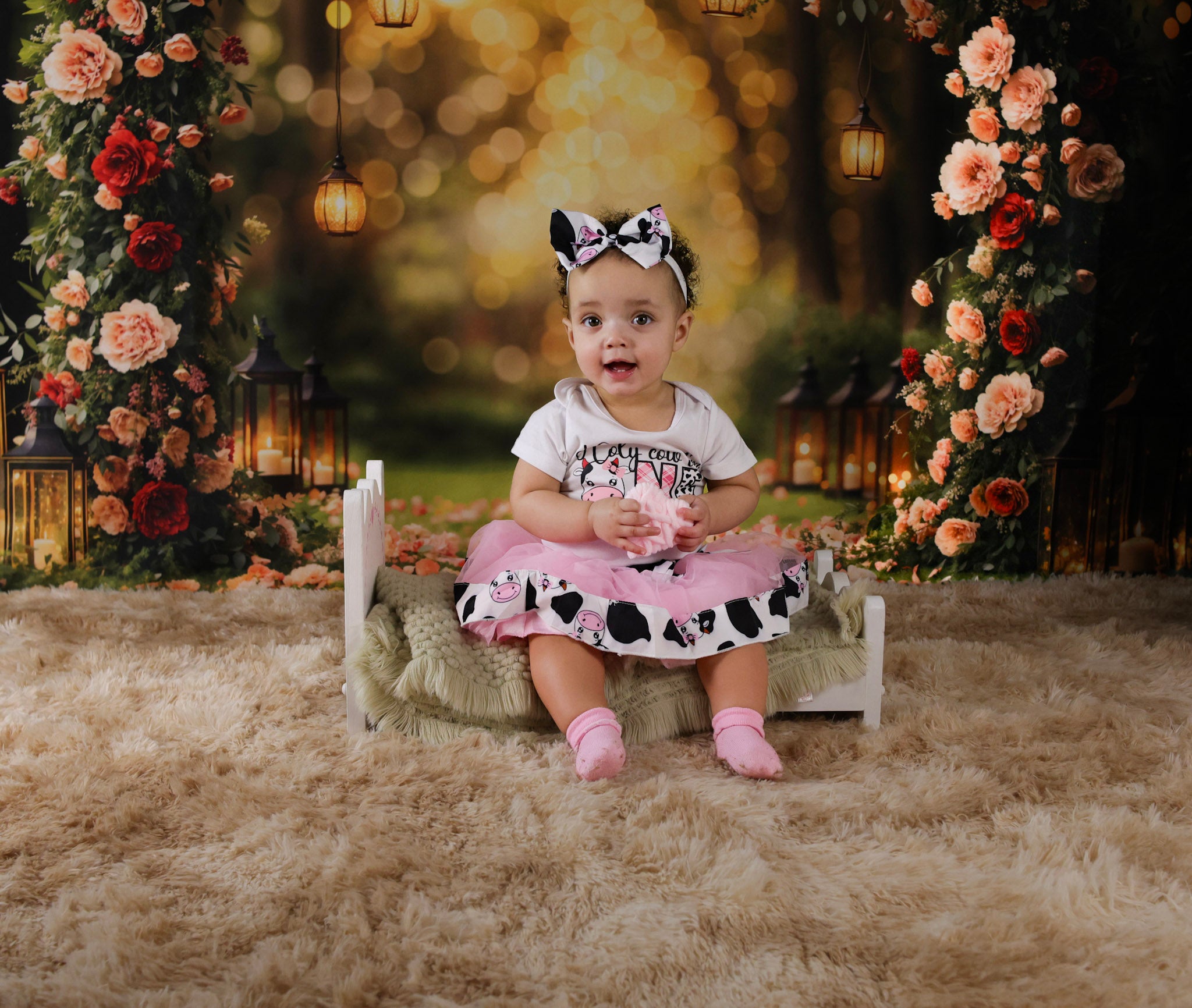 Flower Backdrop Romantic Rose Arch Lanterns Floral Photo Backdrop MRR9-81