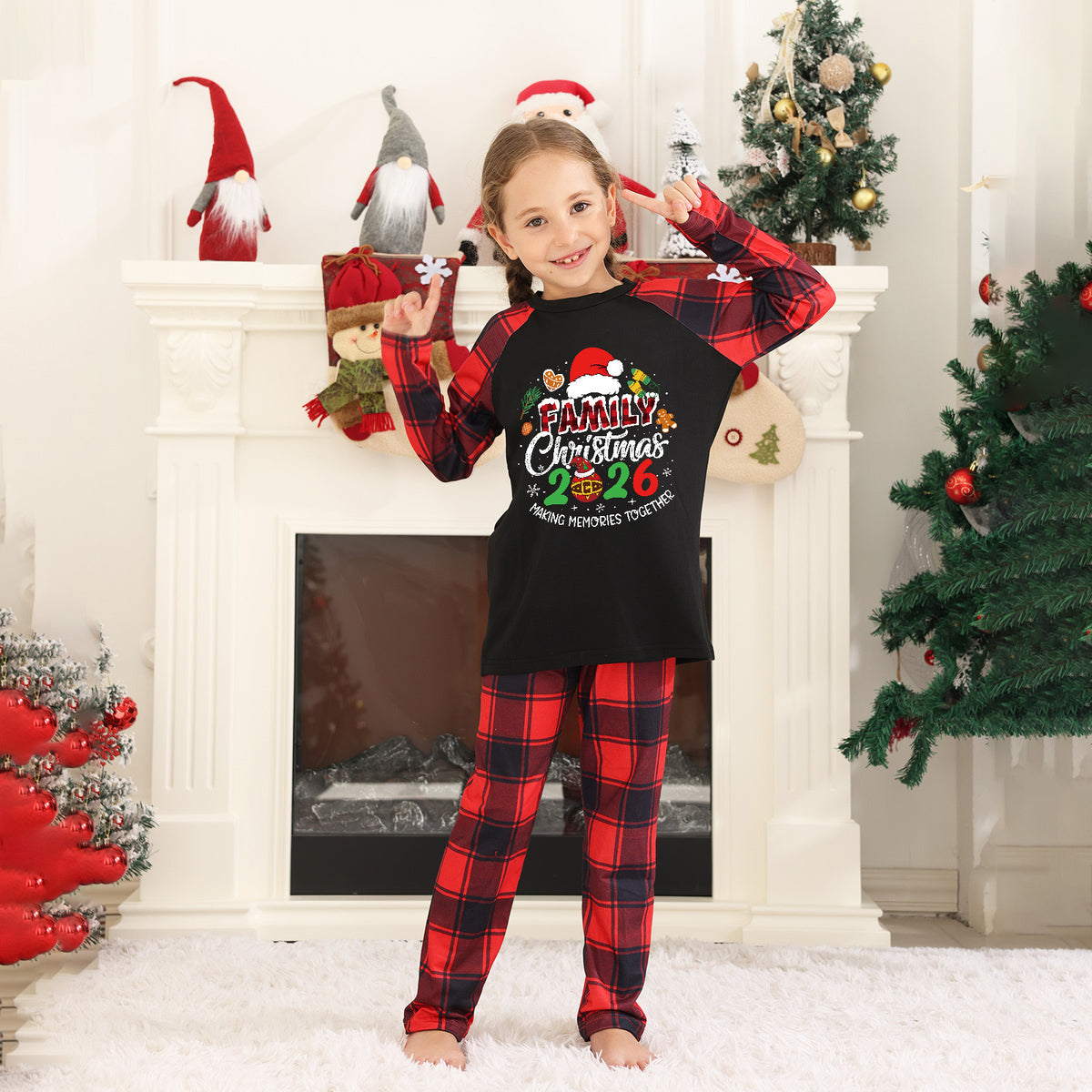 Christmas Plaid Pajamas Santa Hat Festive Typography Matching Christmas Pajamas CHP-43