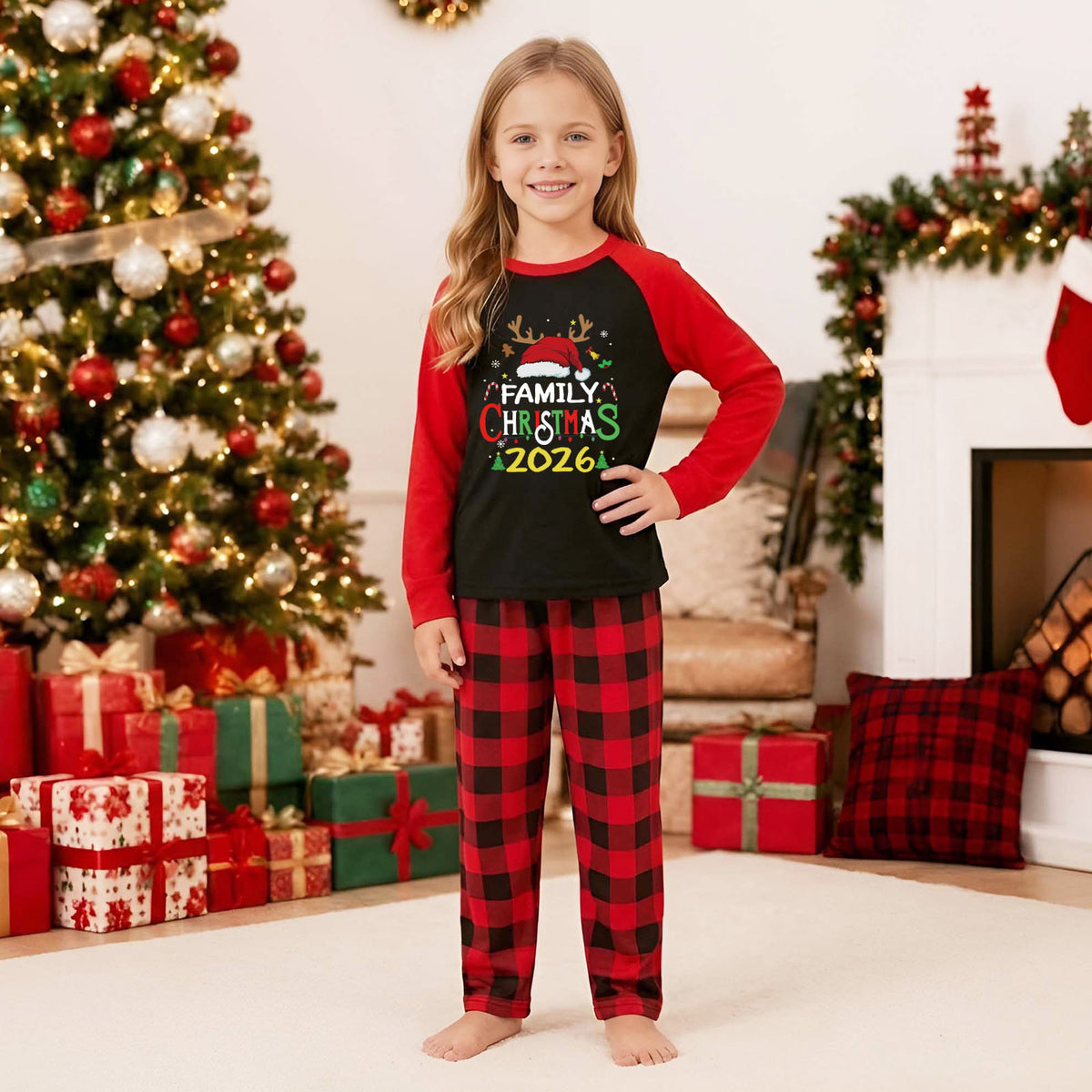 Christmas Pajama Set Reindeer Antler Family Graphic Xmas Pajamas CHP-52