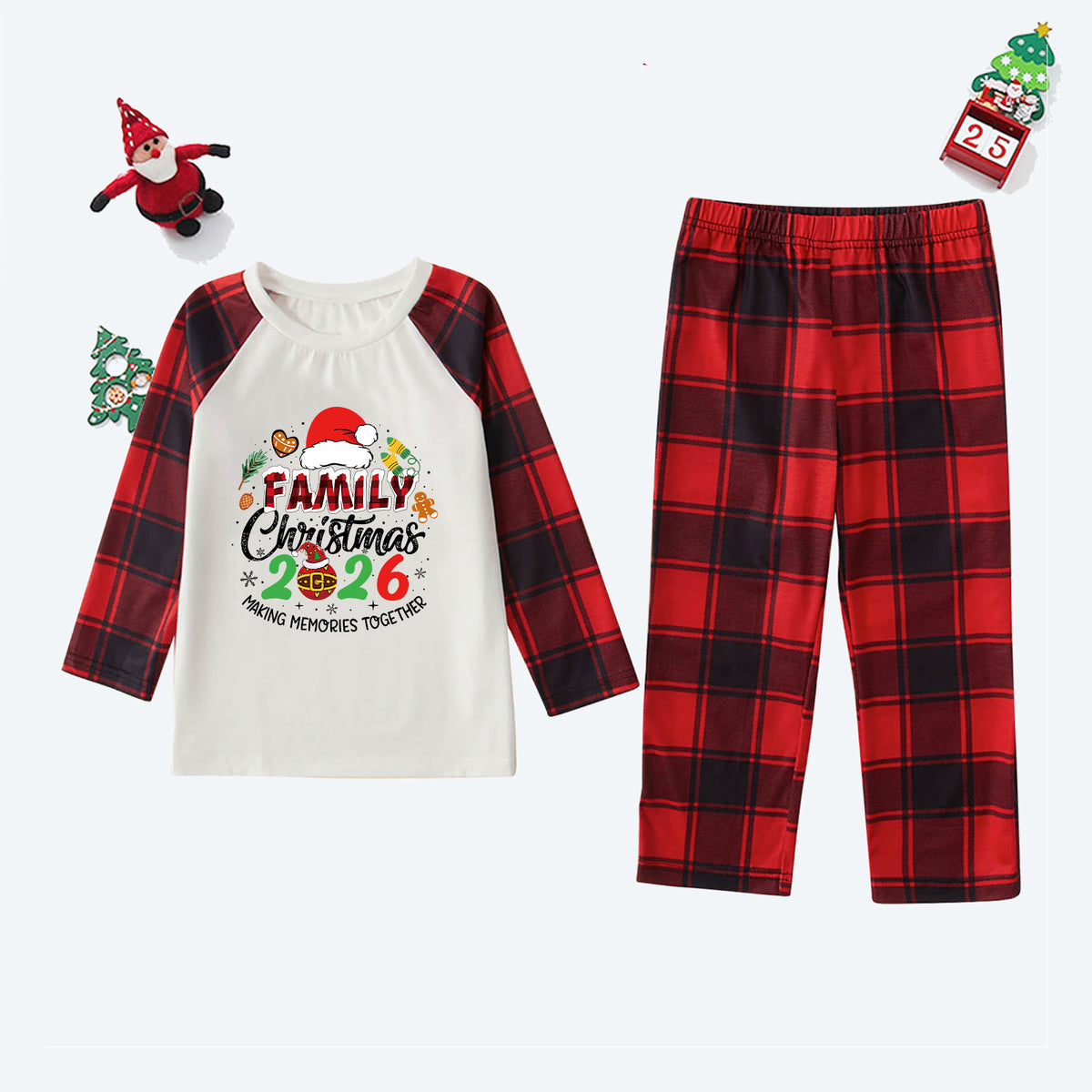 Red Plaid Christmas Pajamas Santa Gingerbread Graphic Family Christmas PJs CHP-42