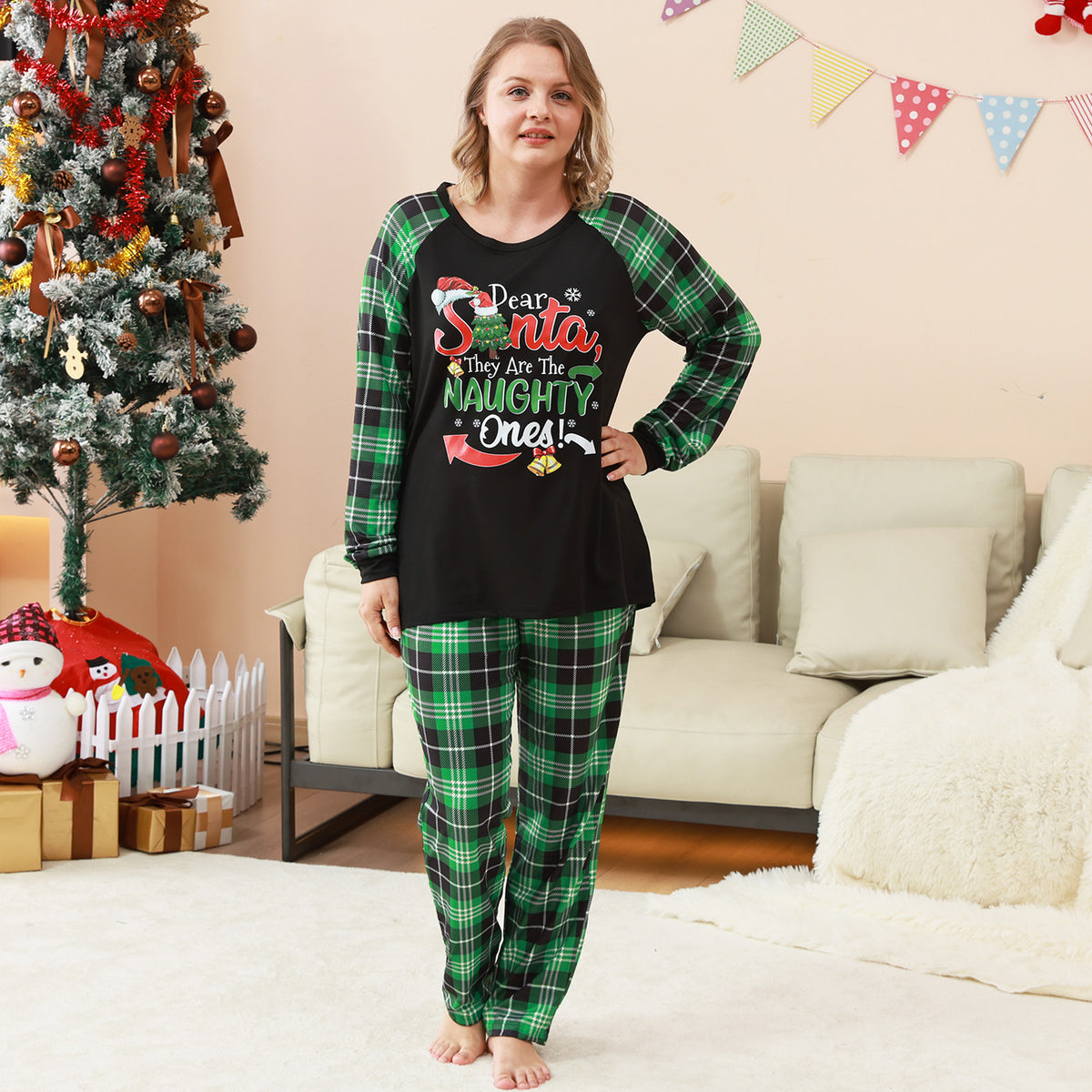 Christmas Sleepwear Naughty Santa Print Christmas Photo Session Outfits CHP-83