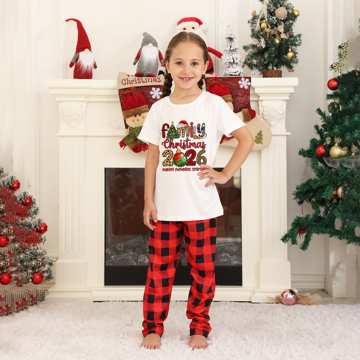 Family Christmas PJs Leopard Candy Cane Lettering Christmas Family Pajamas CHP-27