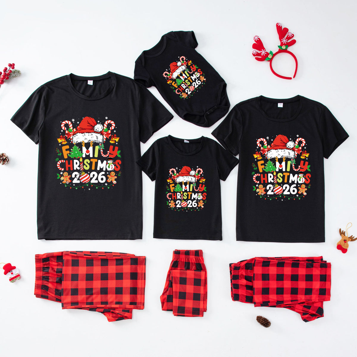 Candy Cane Christmas Pajamas Santa Gingerbread Print Christmas Card Photo Outfits CHP-36