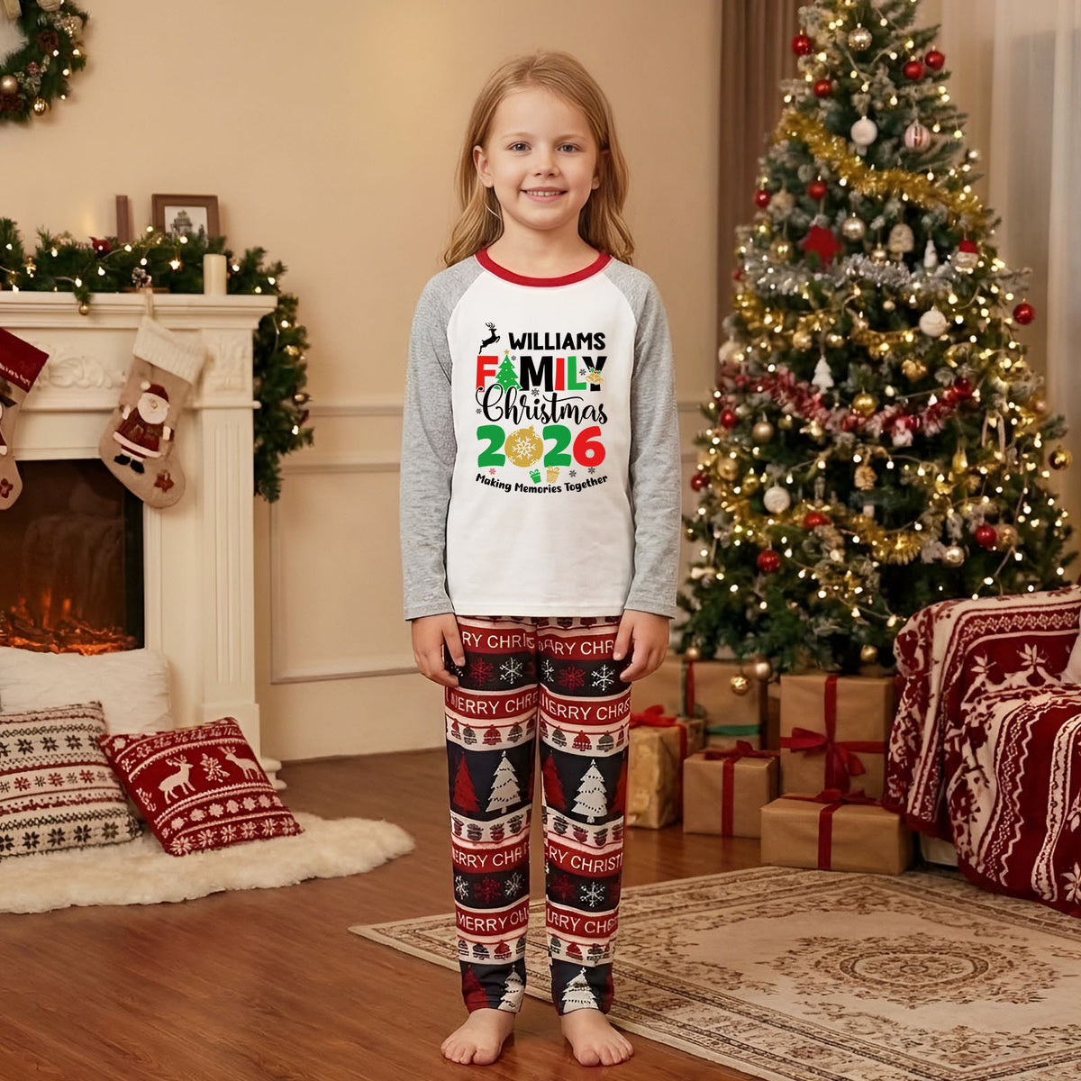 Fair Isle Christmas Pajamas Family Name Typography Christmas Photo Session Outfits CHP-60