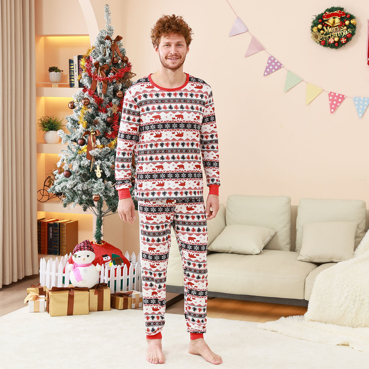 Christmas Plaid Pajamas Nordic Bear Tree Snowflake Christmas Photo Session Outfits CHP-79