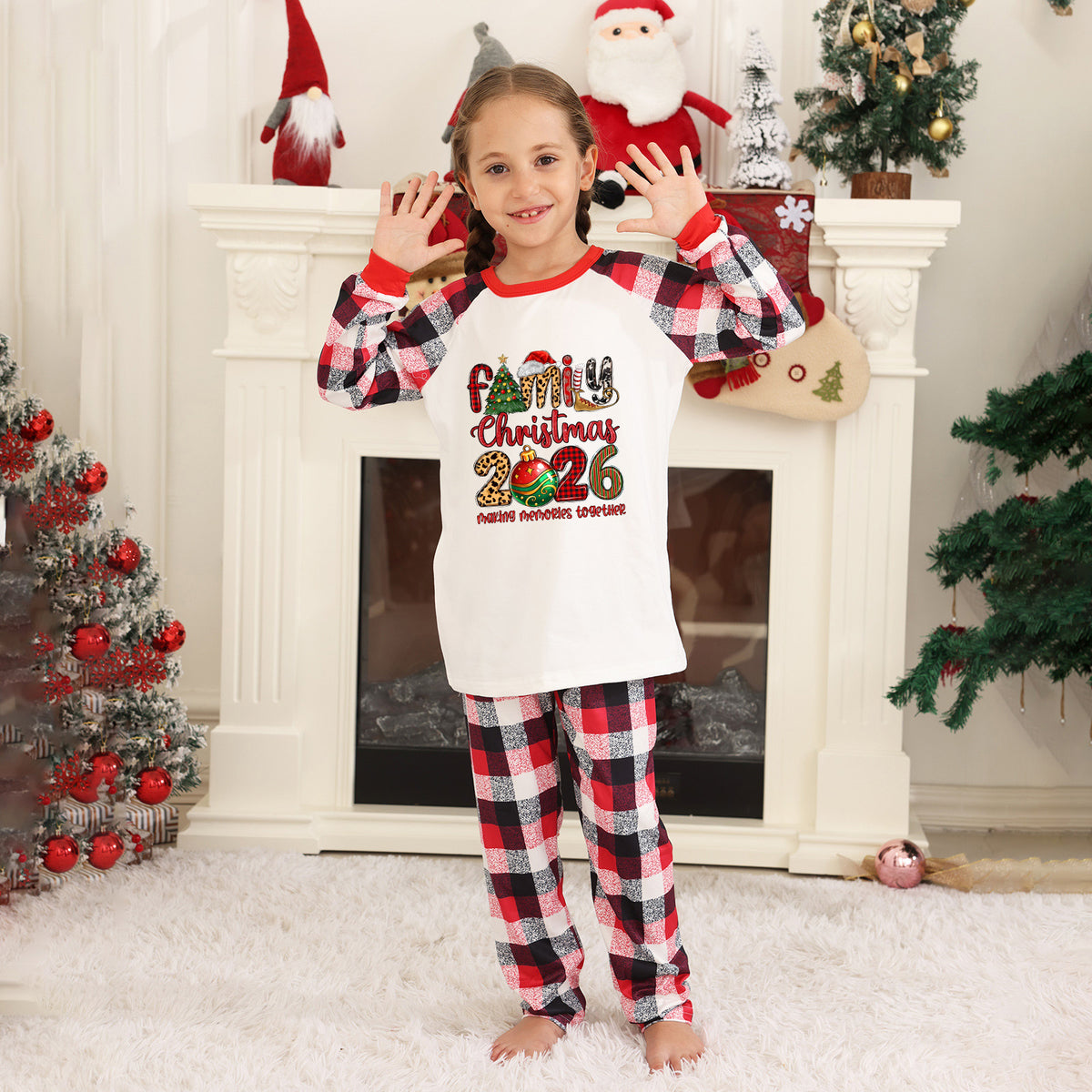 Christmas Long Sleeve Pajamas Plaid Tree Family Print Christmas Pajama Set CHP-77