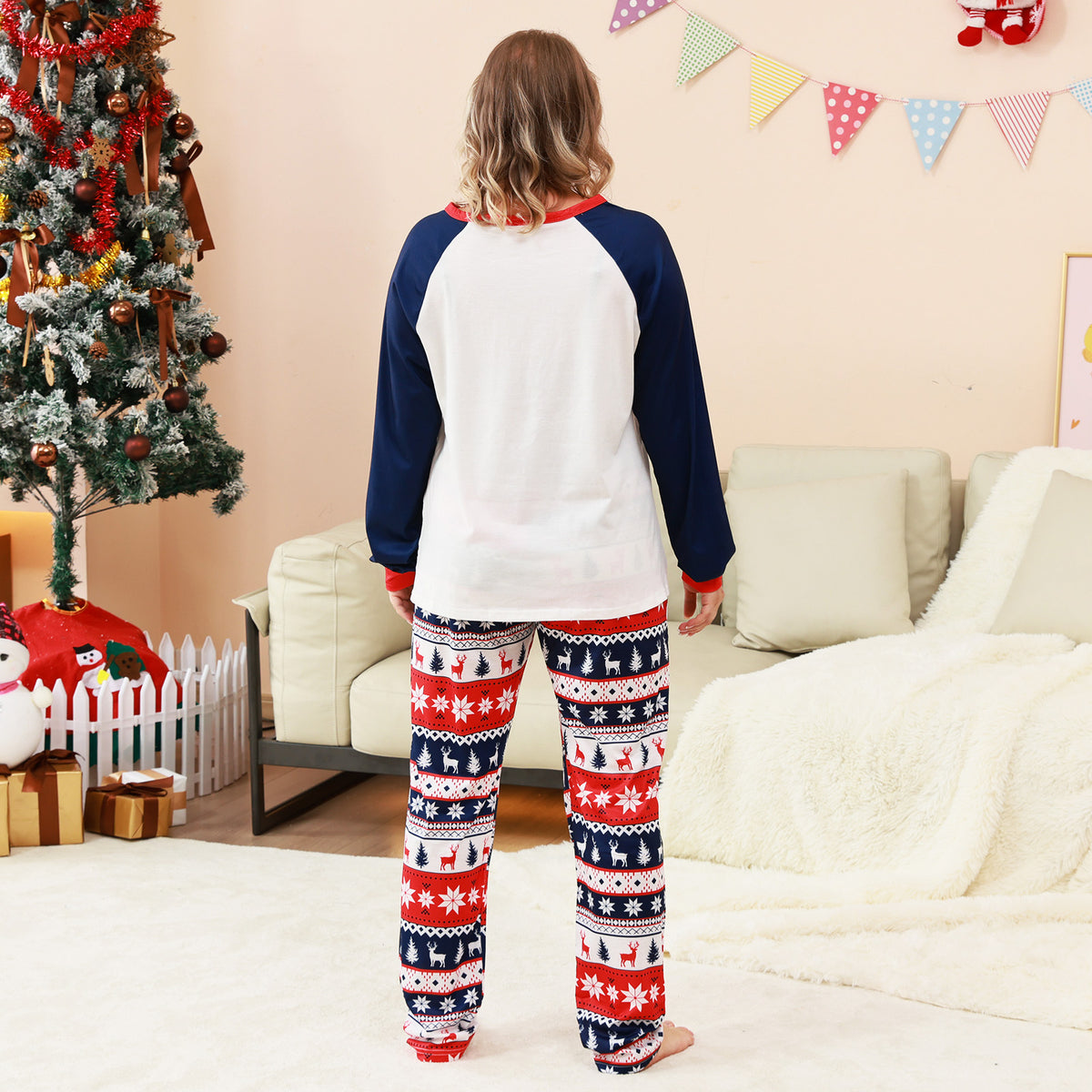 Matching Christmas PJs Navy Tree Fair Isle Print Dad and Kids Christmas Pajamas CHP-88
