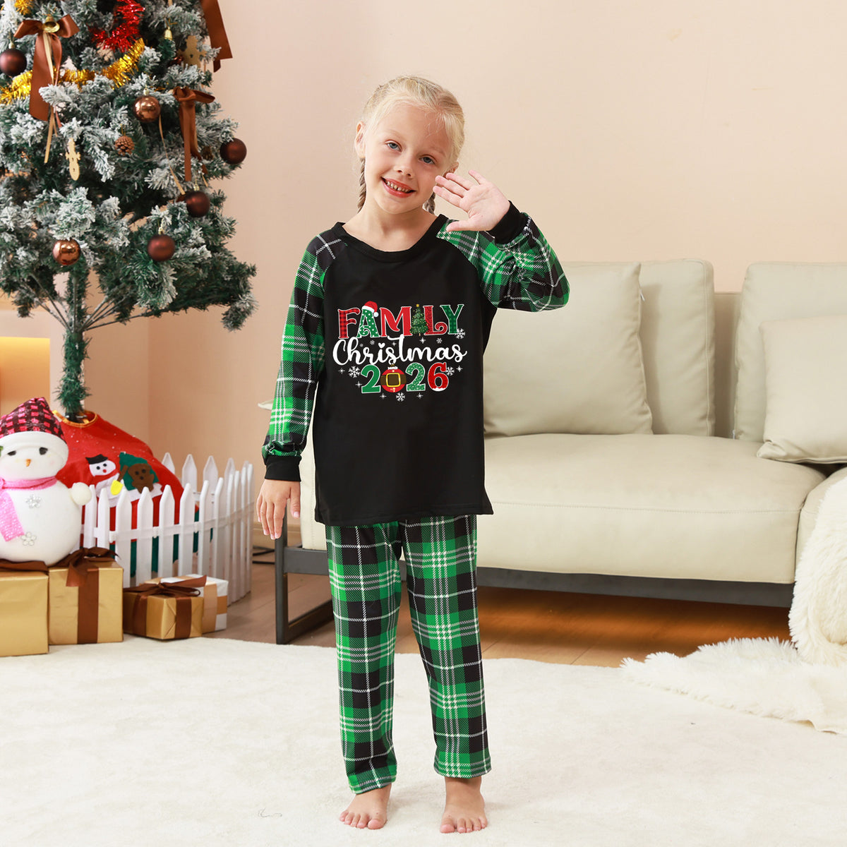 Holiday Pajamas Black Green Plaid Holiday Set Christmas Pajamas CHP-12
